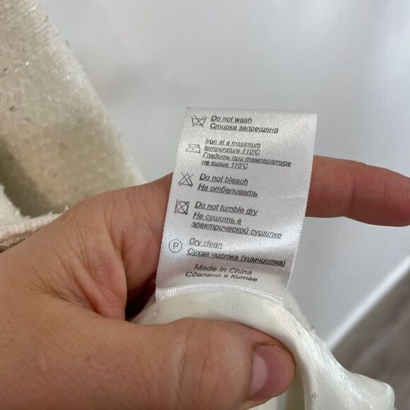 Cream White Sequinses Pearl Beaded Dress Coat - Picture 12 of 15